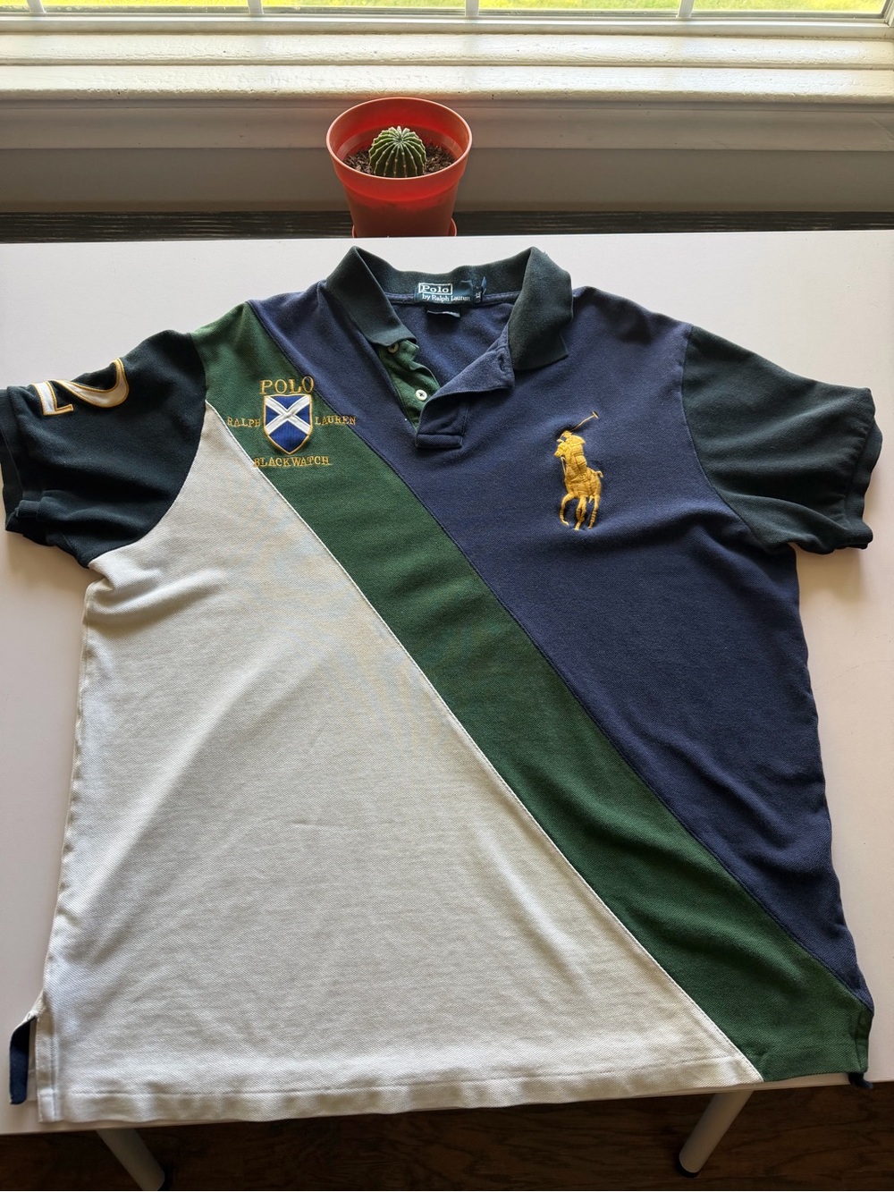 Polo by Ralph Lauren Men’s Navy, Green & White Diagonal Rugby Polo